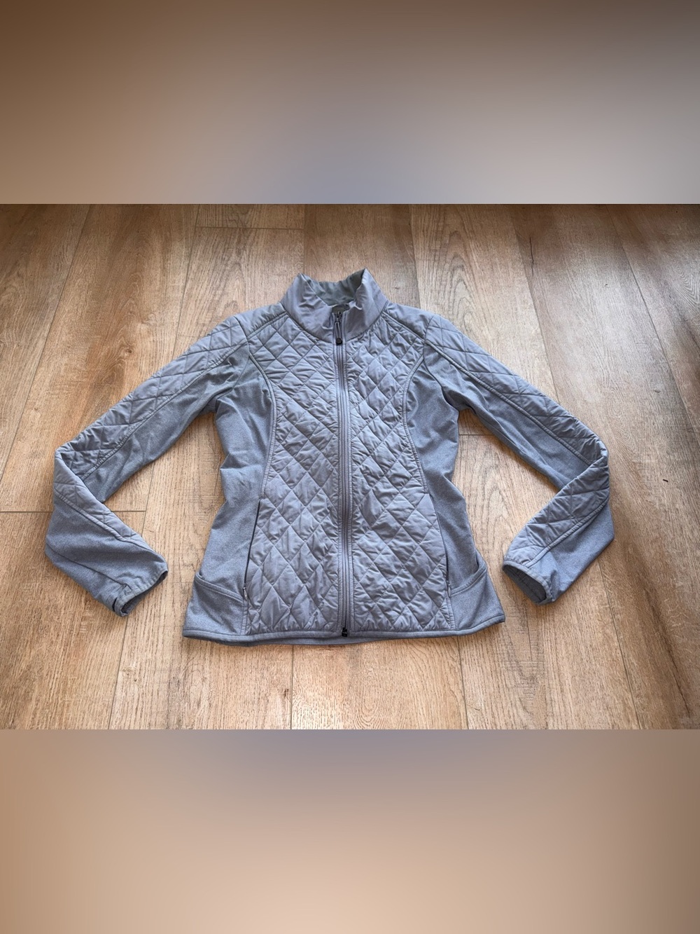 Athleta Light Gray Quilted Bomber Jacket